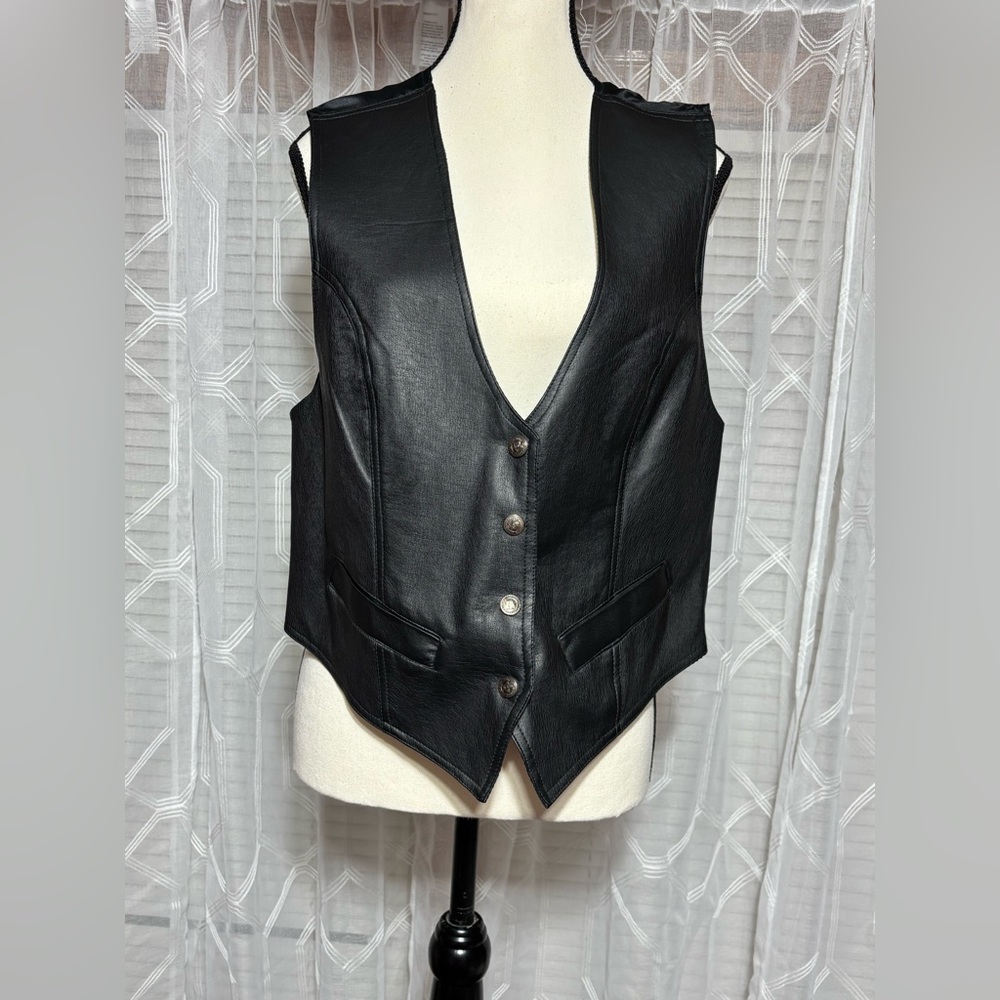 Neutral Zone ladies medium Black Leather look Vest (polyurethane) metal buttons